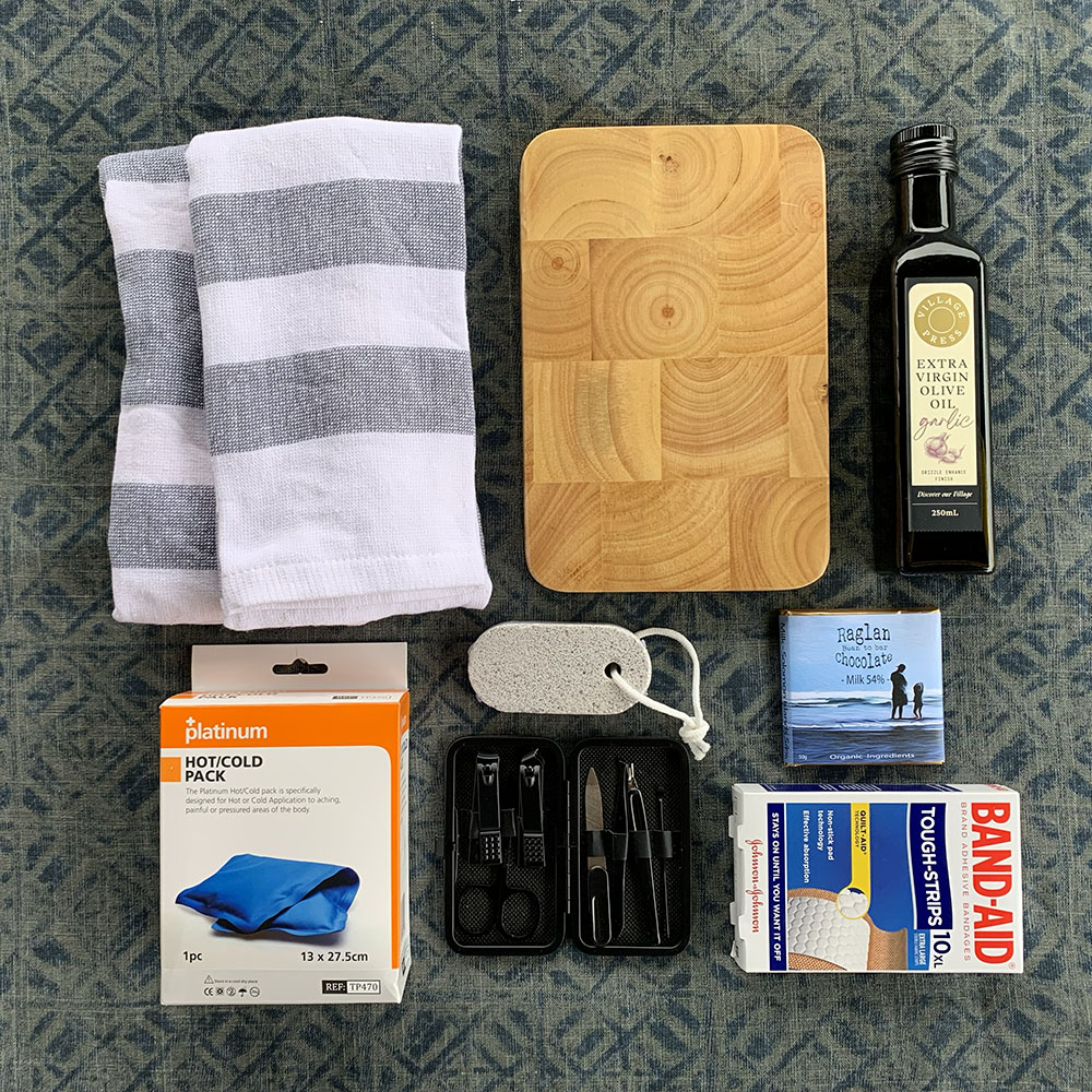 a display of products for a person moving out of home in a giftbox
